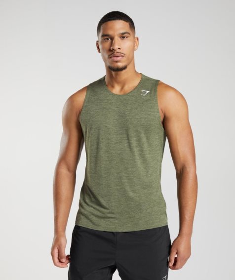 Men's Gymshark Arrival Slim Marl Tanks Olive | CA DA7813